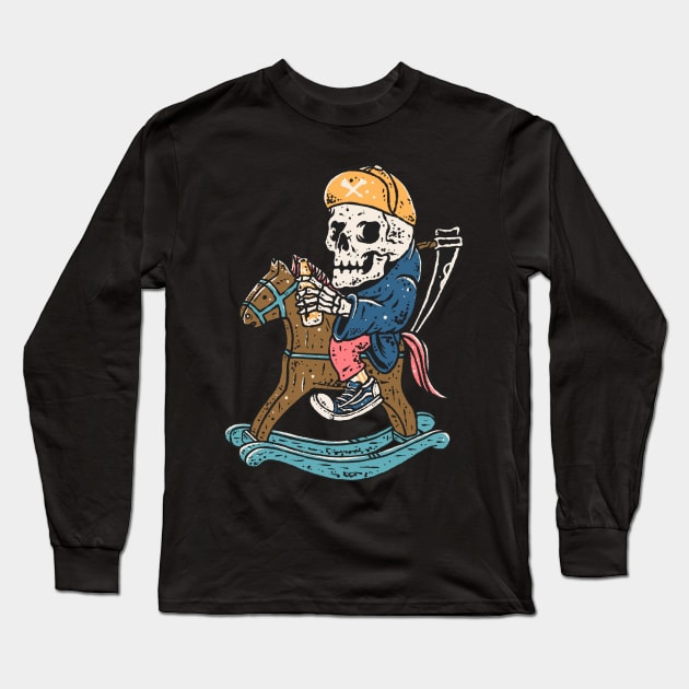 skeleton riding wooden horse Long Sleeve T-Shirt by Densap.id